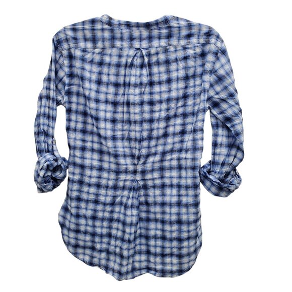 C&C California Women's Blue Plaid Roll Tab Sleeve Button Front Pocket Top Size S - Picture 9 of 9